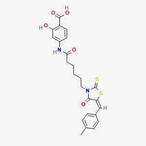 molecular formula C24H24N2O5S2 B7883419 2-hydroxy-4-({6-[(5E)-5-(4-methylbenzylidene)-4-oxo-2-thioxo-1,3-thiazolidin-3-yl]hexanoyl}amino)benzoic acid 
