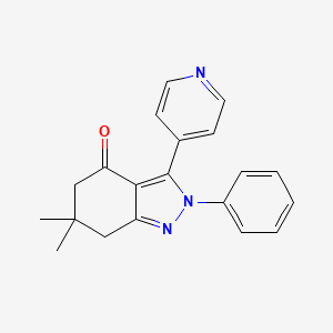 molecular formula C20H19N3O B7883784 6,6-dimethyl-2-phenyl-3-(4-pyridinyl)-2,5,6,7-tetrahydro-4H-indazol-4-one 