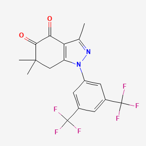 molecular formula C18H14F6N2O2 B7883798 1-[3,5-bis(trifluoromethyl)phenyl]-3,6,6-trimethyl-7H-indazole-4,5-dione 