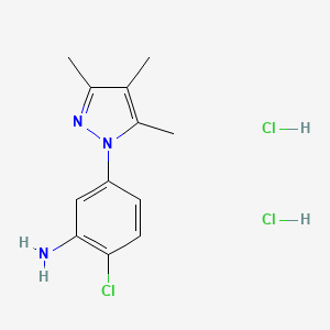 molecular formula C12H16Cl3N3 B7883856 2-chloro-5-(3,4,5-trimethyl-1H-pyrazol-1-yl)aniline dihydrochloride 