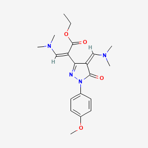 molecular formula C20H26N4O4 B7885528 ethyl (2Z)-3-(dimethylamino)-2-[(4Z)-4-[(dimethylamino)methylene]-1-(4-methoxyphenyl)-5-oxo-4,5-dihydro-1H-pyrazol-3-yl]acrylate 