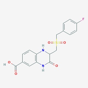 molecular formula C17H15FN2O5S B7885753 2-[(4-fluorophenyl)methylsulfonylmethyl]-3-oxo-2,4-dihydro-1H-quinoxaline-6-carboxylic acid 
