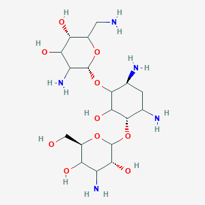 molecular formula C18H37N5O10 B7887015 (3S,6R)-5-amino-2-(aminomethyl)-6-[(3S,6S)-4,6-diamino-3-[(3R,6R)-4-amino-3,5-dihydroxy-6-(hydroxymethyl)oxan-2-yl]oxy-2-hydroxycyclohexyl]oxyoxane-3,4-diol 