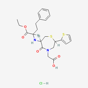 molecular formula C23H29ClN2O5S2 B7887361 (+)-(2S,6R)-6-{[(1S)-1-Ethoxycarbonyl-3-phenylpropyl]amino}tetrahydro-5-oxo-2-(2-thienyl)-1,4-thiazepine-4(5H)-acetic acid 
