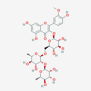 molecular formula C34H42O20 B7888148 3-(((2S,3R,4S,5S,6R)-4,5-Dihydroxy-3-(((2S,3R,4R,5R,6S)-3,4,5-trihydroxy-6-methyltetrahydro-2H-pyran-2-yl)oxy)-6-((((2R,3R,4R,5R,6S)-3,4,5-trihydroxy-6-methyltetrahydro-2H-pyran-2-yl)oxy)methyl)tetrahydro-2H-pyran-2-yl)oxy)-5,7-dihydroxy-2-(4-hydroxy-3-methoxyphenyl)-4H-chromen-4-one 