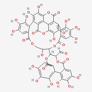molecular formula C48H28O30 B7888172 3,4,5,16,17,18-Hexahydroxy-8,13-dioxo-11-(3,4,5,11,17,18,19,22,23,34,35-undecahydroxy-8,14,26,31-tetraoxo-9,13,25,32-tetraoxaheptacyclo[25.8.0.02,7.015,20.021,30.024,29.028,33]pentatriaconta-1(35),2,4,6,15,17,19,21,23,27,29,33-dodecaen-10-yl)-9,12-dioxatricyclo[12.4.0.02,7]octadeca-1(18),2,4,6,14,16-hexaene-10-carbaldehyde 