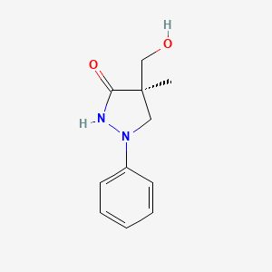 molecular formula C11H14N2O2 B7888261 (4R)-4-(hydroxymethyl)-4-methyl-1-phenyl-3-pyrazolidinone 