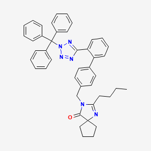 molecular formula C44H42N6O B7888337 2-Butyl-3-((2'-(2-trityl-2H-tetrazol-5-yl)-[1,1'-biphenyl]-4-yl)methyl)-1,3-diazaspiro[4.4]non-1-en-4-one 