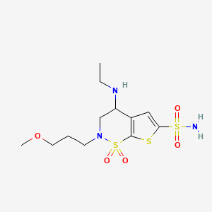 molecular formula C12H21N3O5S3 B7888349 4-(Ethylamino)-2-(3-methoxypropyl)-1,1-dioxo-3,4-dihydrothieno[3,2-e]thiazine-6-sulfonamide 