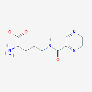 molecular formula C10H14N4O3 B7889604 (2S)-2-azaniumyl-5-(pyrazine-2-carbonylamino)pentanoate 