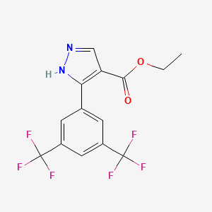 molecular formula C14H10F6N2O2 B7890769 ethyl 5-[3,5-bis(trifluoromethyl)phenyl]-1H-pyrazole-4-carboxylate 