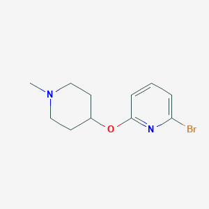 molecular formula C11H15BrN2O B7893131 Pyridine, 2-bromo-6-[(1-methyl-4-piperidinyl)oxy]- 