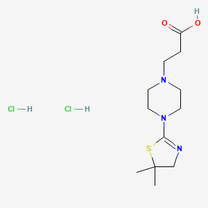 molecular formula C12H23Cl2N3O2S B7896409 3-(4-(5,5-Dimethyl-4,5-dihydrothiazol-2-yl)piperazin-1-yl)propanoic acid dihydrochloride 