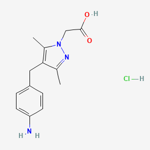 molecular formula C14H18ClN3O2 B7896427 2-(4-(4-aminobenzyl)-3,5-dimethyl-1H-pyrazol-1-yl)acetic acid hydrochloride 