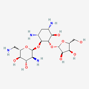 molecular formula C17H34N4O10 B7897287 (2S,3R,4S,5S,6S)-5-Amino-2-(aminomethyl)-6-(((1S,2S,3R,4S,6R)-4,6-diamino-2-(((2S,3R,4S,5R)-3,4-dihydroxy-5-(hydroxymethyl)tetrahydrofuran-2-yl)oxy)-3-hydroxycyclohexyl)oxy)tetrahydro-2H-pyran-3,4-diol 