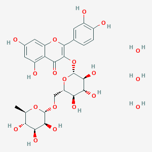 molecular formula C27H36O19 B7897648 2-(3,4-dihydroxyphenyl)-5,7-dihydroxy-3-[(2R,3S,4R,5R,6S)-3,4,5-trihydroxy-6-[[(2S,3S,4S,5S,6R)-3,4,5-trihydroxy-6-methyloxan-2-yl]oxymethyl]oxan-2-yl]oxychromen-4-one;trihydrate 