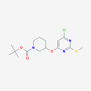 molecular formula C15H22ClN3O3S B7897945 3-(6-Chloro-2-methylsulfanyl-pyrimidin-4-yloxy)-piperidine-1-carboxylic acid tert-butyl ester 