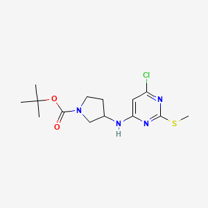 molecular formula C14H21ClN4O2S B7898642 3-(6-Chloro-2-methylsulfanyl-pyrimidin-4-ylamino)-pyrrolidine-1-carboxylic acid tert-butyl ester 