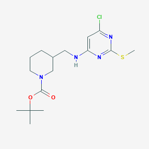 molecular formula C16H25ClN4O2S B7898709 3-[(6-Chloro-2-methylsulfanyl-pyrimidin-4-ylamino)-methyl]-piperidine-1-carboxylic acid tert-butyl ester 