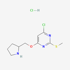 molecular formula C10H15Cl2N3OS B7899795 4-Chloro-2-(methylthio)-6-(pyrrolidin-2-ylmethoxy)pyrimidine hydrochloride 