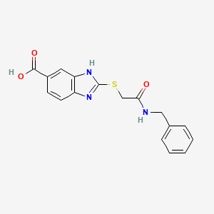 molecular formula C17H15N3O3S B7900291 2-[2-(benzylamino)-2-oxoethyl]sulfanyl-3H-benzimidazole-5-carboxylic acid 