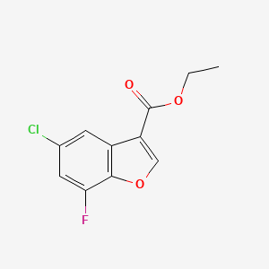 molecular formula C11H8ClFO3 B7900667 Ethyl 5-chloro-7-fluorobenzofuran-3-carboxylate 