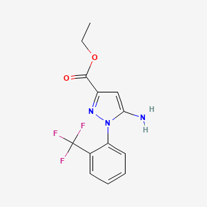 molecular formula C13H12F3N3O2 B7901222 Ethyl 5-amino-1-[2-(trifluoromethyl)phenyl]pyrazole-3-carboxylate 