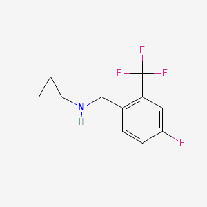 molecular formula C11H11F4N B7903477 N-{[4-fluoro-2-(trifluoromethyl)phenyl]methyl}cyclopropanamine 
