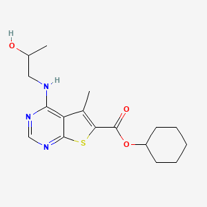 molecular formula C17H23N3O3S B7905284 Cyclohexyl 4-(2-hydroxypropylamino)-5-methylthieno[2,3-d]pyrimidine-6-carboxylate 