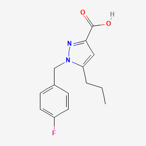 molecular formula C14H15FN2O2 B7906245 1-[(4-fluorophenyl)methyl]-5-propyl-1H-pyrazole-3-carboxylic acid 
