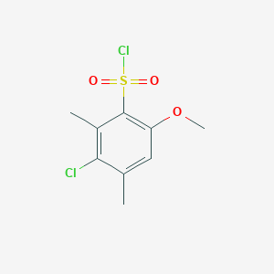 molecular formula C9H10Cl2O3S B7906252 3-Chloro-6-methoxy-2,4-dimethylbenzene-1-sulfonyl chloride CAS No. 88040-89-5