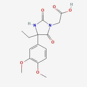 molecular formula C15H18N2O6 B7906767 2-[4-(3,4-Dimethoxyphenyl)-4-ethyl-2,5-dioxoimidazolidin-1-yl]acetic acid 
