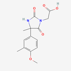 molecular formula C14H16N2O5 B7906787 2-[4-(4-Methoxy-3-methylphenyl)-4-methyl-2,5-dioxoimidazolidin-1-yl]acetic acid 