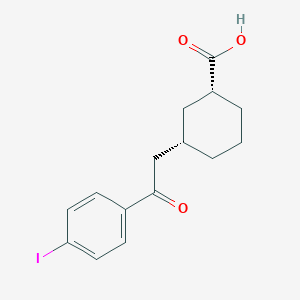 molecular formula C15H17IO3 B7907724 (1R,3S)-3-[2-(4-iodophenyl)-2-oxoethyl]cyclohexane-1-carboxylic acid 