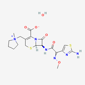 molecular formula C19H26N6O6S2 B7908188 (6R,7R)-7-[[2-(2-amino-1,3-thiazol-4-yl)-2-methoxyiminoacetyl]amino]-3-[(1-methylpyrrolidin-1-ium-1-yl)methyl]-8-oxo-5-thia-1-azabicyclo[4.2.0]oct-2-ene-2-carboxylate;hydrate 