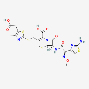 molecular formula C20H20N6O7S4 B7908228 7-[[2-(2-Amino-1,3-thiazol-4-yl)-2-methoxyiminoacetyl]amino]-3-[[5-(carboxymethyl)-4-methyl-1,3-thiazol-2-yl]sulfanylmethyl]-8-oxo-5-thia-1-azabicyclo[4.2.0]oct-2-ene-2-carboxylic acid 