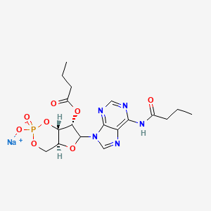 molecular formula C18H23N5NaO8P B7908409 sodium;[(4aS,7S,7aS)-6-[6-(butanoylamino)purin-9-yl]-2-oxido-2-oxo-4a,6,7,7a-tetrahydro-4H-furo[3,2-d][1,3,2]dioxaphosphinin-7-yl] butanoate 