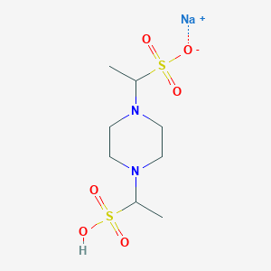 molecular formula C8H17N2NaO6S2 B7908711 Sodium;1-[4-(1-sulfoethyl)piperazin-1-yl]ethanesulfonate 