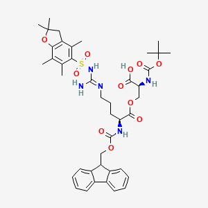 molecular formula C42H53N5O11S B7908875 (2S)-2-{[(tert-butoxy)carbonyl]amino}-3-{[(2S)-2-({[(9H-fluoren-9-yl)methoxy]carbonyl}amino)-5-{N'-[(2,2,4,6,7-pentamethyl-2,3-dihydro-1-benzofuran-5-yl)sulfonyl]carbamimidamido}pentanoyl]oxy}propanoic acid 