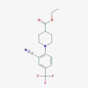 molecular formula C16H17F3N2O2 B7908998 Ethyl 1-[2-cyano-4-(trifluoromethyl)phenyl]piperidine-4-carboxylate 