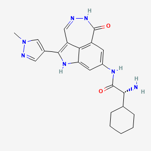 (2R)-2-amino-2-cyclohexyl-N-[2-(1-methylpyrazol-4-yl)-9-oxo-3,10,11-triazatricyclo[6.4.1.04,13]trideca-1,4,6,8(13),11-pentaen-6-yl]acetamide