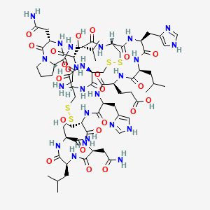 molecular formula C67H103N23O22S4 B7910161 3-[(1R,6R,9S,12S,15S,18S,21S,24S,27S,30R,33S,36S,42S,45S,50R)-50-[(2-aminoacetyl)amino]-12,42-bis(2-amino-2-oxoethyl)-6-carbamoyl-15,45-bis(hydroxymethyl)-18,27-bis(1H-imidazol-4-ylmethyl)-9,24-bis(2-methylpropyl)-8,11,14,17,20,23,26,29,32,35,41,44,47,49-tetradecaoxo-33-propan-2-yl-3,4,52,53-tetrathia-7,10,13,16,19,22,25,28,31,34,40,43,46,48-tetradecazatricyclo[28.17.7.036,40]tetrapentacontan-21-yl]propanoic acid 