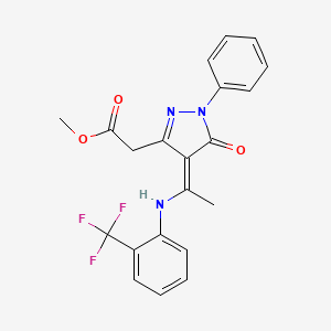 molecular formula C21H18F3N3O3 B7910684 methyl 2-[(4E)-5-oxo-1-phenyl-4-[1-[2-(trifluoromethyl)anilino]ethylidene]pyrazol-3-yl]acetate 