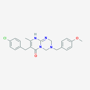 molecular formula C22H23ClN4O2 B7910687 7-[(4-chlorophenyl)methyl]-3-[(4-methoxyphenyl)methyl]-8-methyl-4,9-dihydro-2H-pyrimido[1,2-a][1,3,5]triazin-6-one 