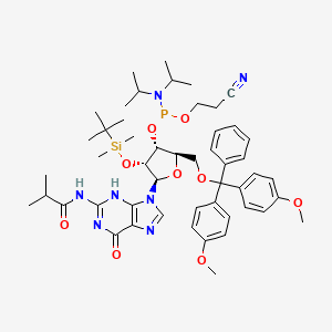 N-[9-[(2R,3R,4R,5R)-5-[[bis(4-methoxyphenyl)-phenylmethoxy]methyl]-3-[tert-butyl(dimethyl)silyl]oxy-4-[2-cyanoethoxy-[di(propan-2-yl)amino]phosphanyl]oxyoxolan-2-yl]-6-oxo-3H-purin-2-yl]-2-methylpropanamide