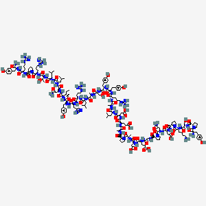 (4S)-4-[[2-[[(2S)-1-[(2S)-4-amino-2-[[(2S)-2-[[(2S)-1-[(2S)-6-amino-2-[[(2S)-2-[[(2S)-1-[(2S)-2-amino-3-(4-hydroxyphenyl)propanoyl]pyrrolidine-2-carbonyl]amino]-3-hydroxypropanoyl]amino]hexanoyl]pyrrolidine-2-carbonyl]amino]-3-carboxypropanoyl]amino]-4-oxobutanoyl]pyrrolidine-2-carbonyl]amino]acetyl]amino]-5-[[(2S)-1-[[(2S)-1-[(2S)-2-[[(2S)-1-[[(2S)-1-[[(2S)-1-[[(2S)-1-[[(2S)-1-[[(2S)-1-[[(2S)-1-[[(2S)-1-[[(2S)-1-[[(2S)-1-[[(2S)-1-[[(2S)-1-[[(2S)-1-[[(2S)-1-[[(2S,3S)-1-[[(2S)-4-amino-1-[[(2S)-1-[[(2S)-1-[[(2S,3R)-1-[[(2S)-1-[(2S)-2-[[(2S)-1-[[(2S)-1-amino-3-(4-hydroxyphenyl)-1-oxopropan-2-yl]amino]-5-carbamimidamido-1-oxopentan-2-yl]carbamoyl]pyrrolidin-1-yl]-5-carbamimidamido-1-oxopentan-2-yl]amino]-3-hydroxy-1-oxobutan-2-yl]amino]-4-methyl-1-oxopentan-2-yl]amino]-4-methyl-1-oxopentan-2-yl]amino]-1,4-dioxobutan-2-yl]amino]-3-methyl-1-oxopentan-2-yl]amino]-3-(4-hydroxyphenyl)-1-oxopropan-2-yl]amino]-3-(1H-imidazol-5-yl)-1-oxopropan-2-yl]amino]-5-carbamimidamido-1-oxopentan-2-yl]amino]-4-methyl-1-oxopentan-2-yl]amino]-1-oxopropan-2-yl]amino]-3-hydroxy-1-oxopropan-2-yl]amino]-3-(4-hydroxyphenyl)-1-oxopropan-2-yl]amino]-3-(4-hydroxyphenyl)-1-oxopropan-2-yl]amino]-5-carbamimidamido-1-oxopentan-2-yl]amino]-1-oxopropan-2-yl]amino]-4-methyl-1-oxopentan-2-yl]amino]-3-carboxy-1-oxopropan-2-yl]amino]-4-carboxy-1-oxobutan-2-yl]amino]-1-oxopropan-2-yl]carbamoyl]pyrrolidin-1-yl]-1-oxopropan-2-yl]amino]-3-carboxy-1-oxopropan-2-yl]amino]-5-oxopentanoic acid