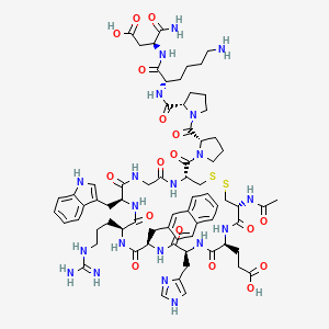 (3S)-3-[[(2S)-2-[[(2S)-1-[(2S)-1-[(4R,10S,13S,16R,19S,22S,25R)-25-acetamido-13-(3-carbamimidamidopropyl)-22-(2-carboxyethyl)-19-(1H-imidazol-4-ylmethyl)-10-(1H-indol-3-ylmethyl)-16-(naphthalen-2-ylmethyl)-6,9,12,15,18,21,24-heptaoxo-1,2-dithia-5,8,11,14,17,20,23-heptazacyclohexacosane-4-carbonyl]pyrrolidine-2-carbonyl]pyrrolidine-2-carbonyl]amino]-6-aminohexanoyl]amino]-4-amino-4-oxobutanoic acid