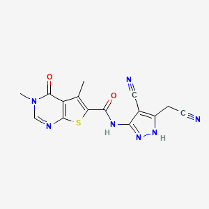 N-[4-cyano-5-(cyanomethyl)-1H-pyrazol-3-yl]-3,5-dimethyl-4-oxothieno[2,3-d]pyrimidine-6-carboxamide