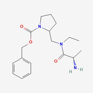 molecular formula C18H27N3O3 B7929431 2-{[((S)-2-Amino-propionyl)-ethyl-amino]-methyl}-pyrrolidine-1-carboxylic acid benzyl ester 