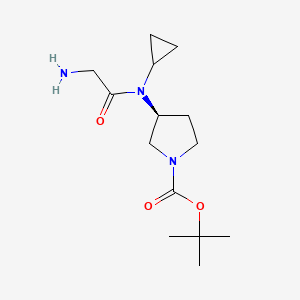molecular formula C14H25N3O3 B7930277 (S)-3-[(2-Amino-acetyl)-cyclopropyl-amino]-pyrrolidine-1-carboxylic acid tert-butyl ester 